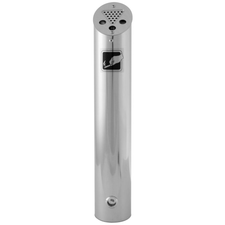 Cendrier mural inox sécurisé avec plaque verrouillable et brosse de nettoyage incluse