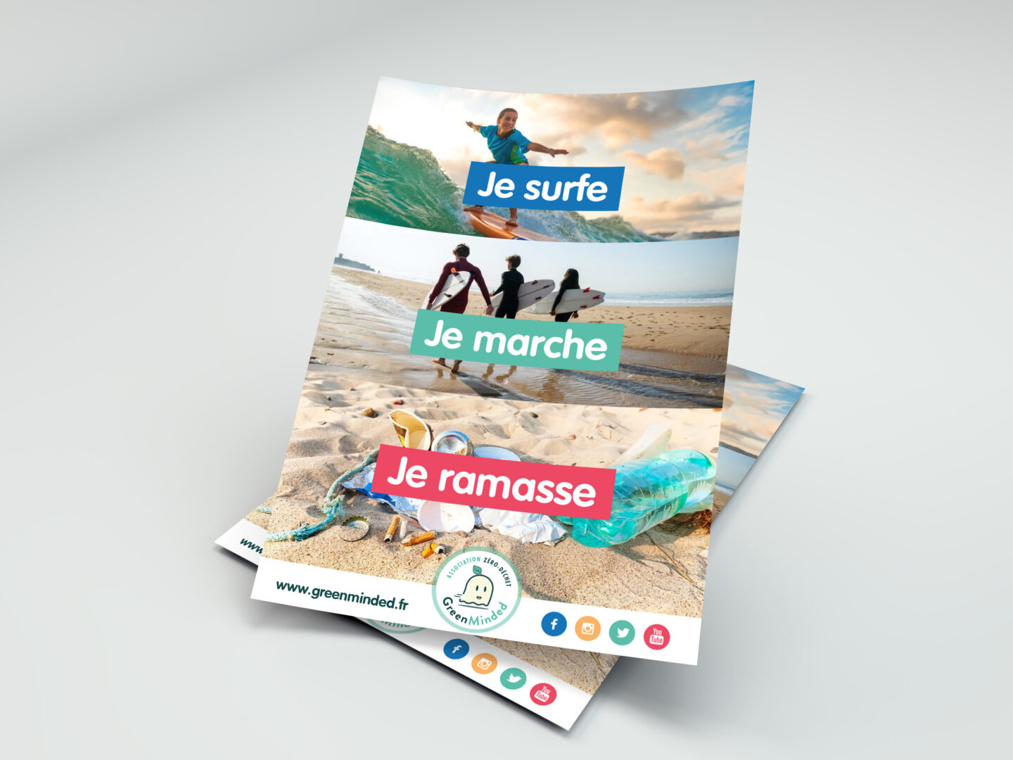 Affiche - Je surfe, je marche, je ramasse - Ramassage de déchet - GreenMinded