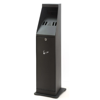 Cendrier sur Pied Totem noir 4,4L en acier laqué pour espaces publics Cendrier Totem verrouillable avec pictogramme cigarette pour zone fumeur
