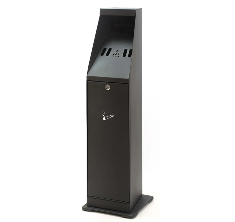 Cendrier sur Pied Totem noir 4,4L en acier laqué pour espaces publics Cendrier Totem verrouillable avec pictogramme cigarette pour zone fumeur